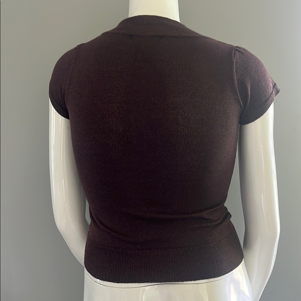Fashion Essentials Purple Fitted Cap Sleeve Crop Blouse Small - Picture 4 of 5
